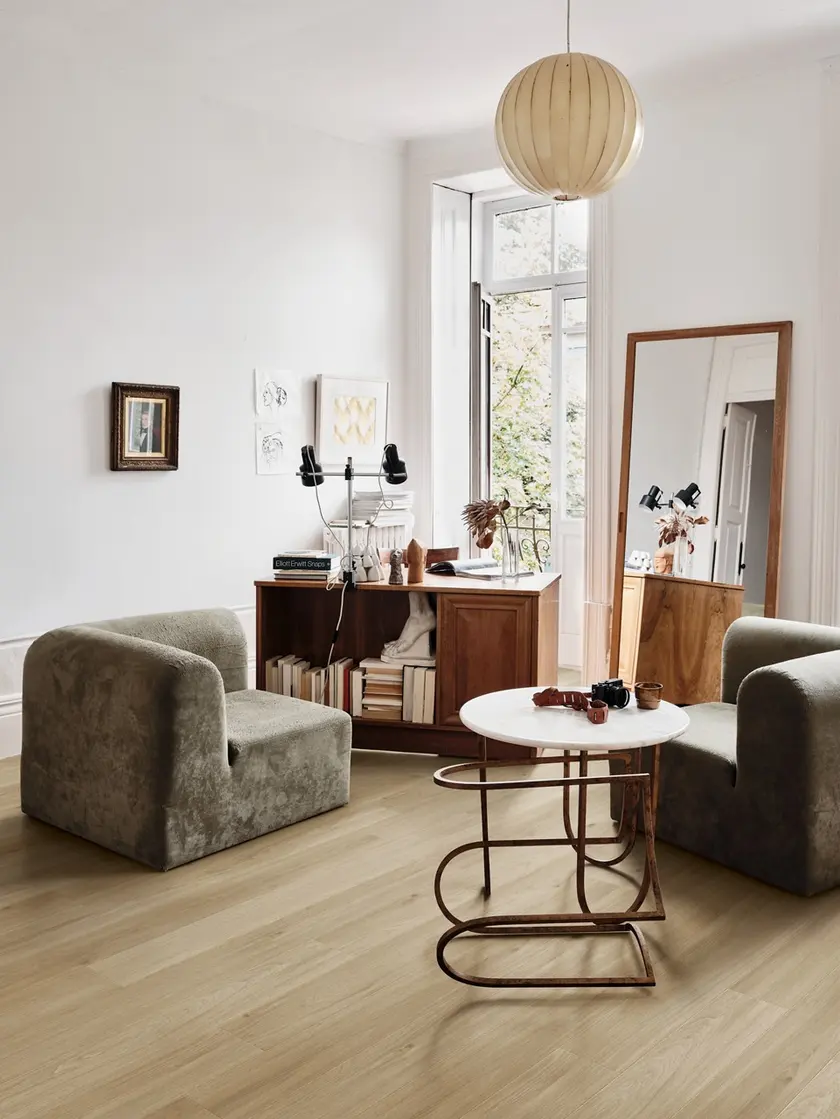 A bright living room with a Pergo floor